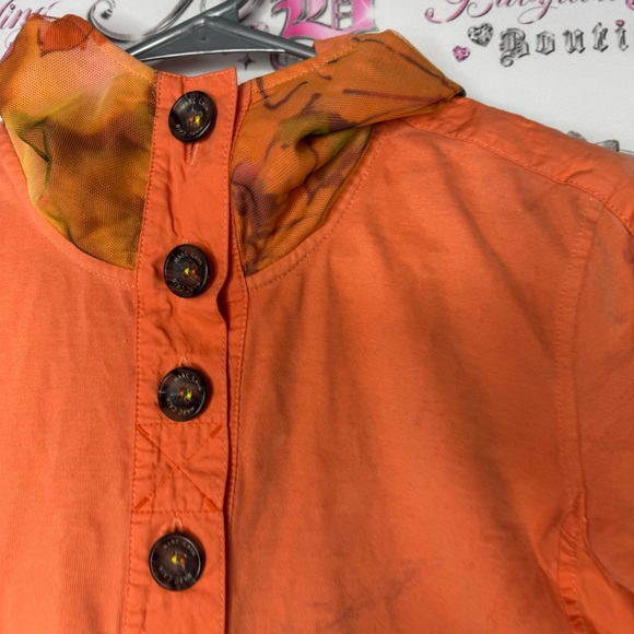 Marccain sports sweater 3/4 sleeve orange tie dye buttons floral hood mesh y2k - Picture 3 of 16